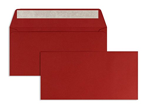 100 Stück, Farbige Briefumschläge, DIN Lang, Haftklebung mit Abziehstreifen, Gerade Klappe, 100 g/qm Offset, Ohne Fenster, Rot (Kirschrot), Blanke Briefhüllen von Blanke Briefhüllen