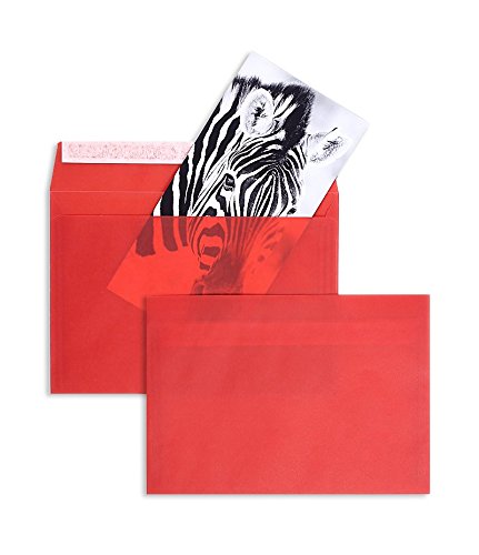 100 Stück, Farbige Transparente Briefumschläge, DIN C5, Haftklebung mit Abziehstreifen, Gerade Klappe, 92 g/qm Offset, Ohne Fenster, Rot (Transparent-Intensivrot), Blanke Briefhüllen von Blanke Briefhüllen