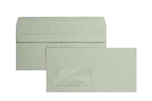 1000 Stück, Farbige Briefumschläge, DIN Lang, Selbstklebung, Gerade Klappe, 75 g/qm Recycling, Mit Fenster, Grau, Blanke Briefhüllen von Blanke Briefhüllen