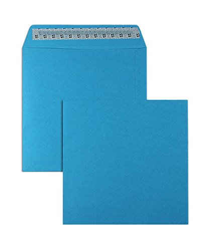 50 Stück, Farbige Briefumschläge, 220 x 220 mm, Haftklebung mit Abziehstreifen, Gerade Klappe, 120 g/qm Colorista, Ohne Fenster, Blau (Königsblau), Blanke Briefhüllen von Blanke Briefhüllen