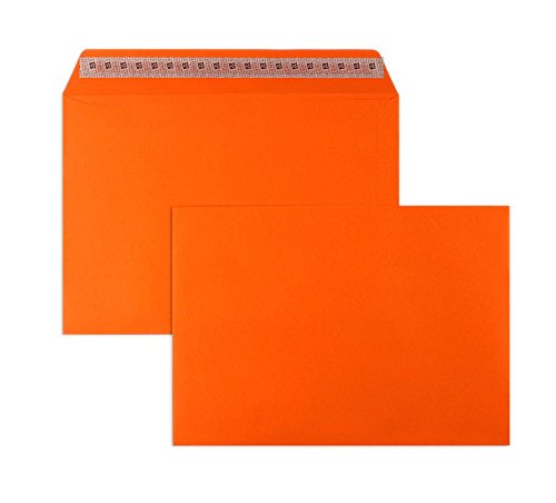 50 Stück, Farbige Briefumschläge, DIN C4, Haftklebung mit Abziehstreifen, Gerade Klappe, 130 g/qm Colorista, Ohne Fenster, Orange, Blanke Briefhüllen von Blanke Briefhüllen