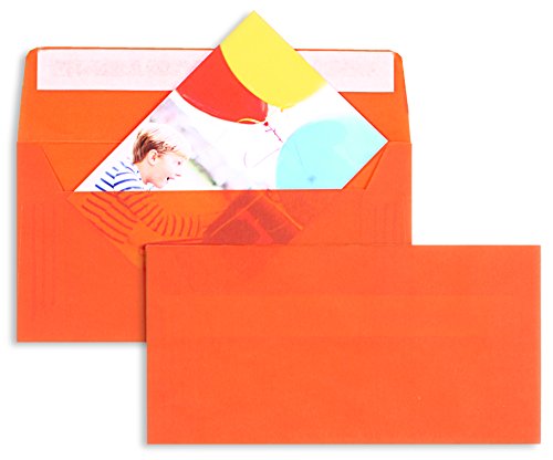 50 Stück, Farbige Transparente Briefumschläge, DIN Lang, Haftklebung mit Abziehstreifen, Gerade Klappe, 100 g/qm Offset, Ohne Fenster, Orange (Transparent-Intensivorange), Blanke Briefhüllen von Blanke Briefhüllen