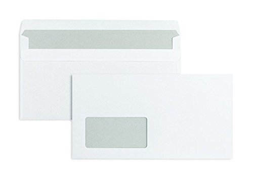 Blanke Briefhüllen, Briefumschläge, Selbstklebung, Gerade Klappe, Mit Fenster, 125 x 235 mm, 80 g/qm Offset, 1000 Stück, Weiß von Blanke Briefhüllen