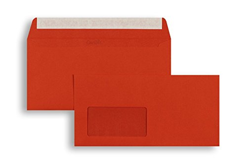 Farbige Briefhüllen | Premium | 110 x 220 mm (DIN Lang) mit Fenster | Rot (250 Stück) mit Abziehstreifen | Briefhüllen, Kuverts, Couverts, Umschläge mit 2 Jahren Zufriedenheitsgarantie von Blanke Briefhüllen