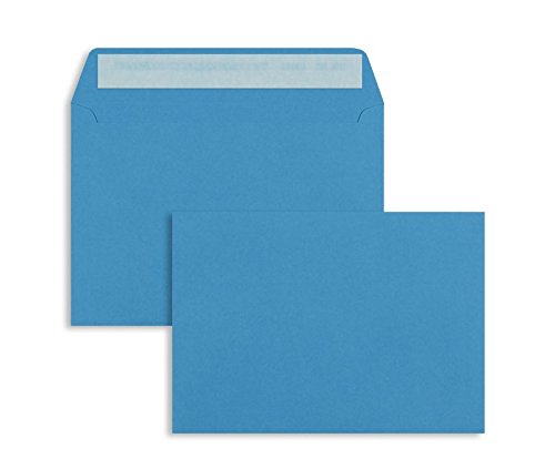 Farbige Briefhüllen | Premium | 114 x 162 mm (DIN C6) Blau (100 Stück) mit Abziehstreifen | Briefhüllen, Kuverts, Couverts, Umschläge mit 2 Jahren Zufriedenheitsgarantie von Blanke Briefhüllen