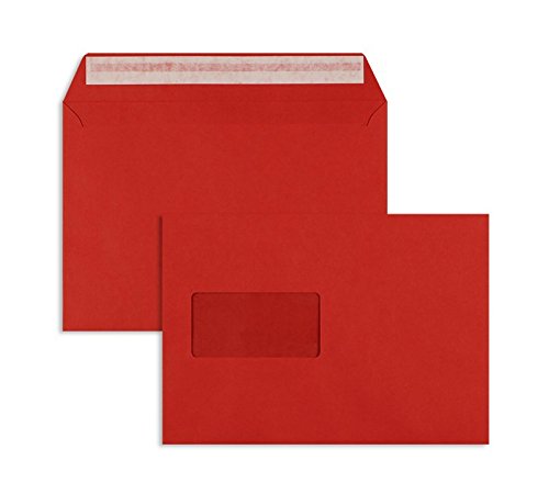 Farbige Briefhüllen | Premium | 162 x 229 mm (DIN C5) mit Fenster | Rot (100 Stück) mit Abziehstreifen | Briefhüllen, Kuverts, Couverts, Umschläge mit 2 Jahren Zufriedenheitsgarantie von Blanke Briefhüllen