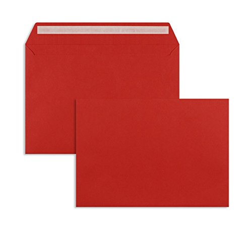 Farbige Briefhüllen | Premium | 229 x 324 mm (DIN C4) Rot (100 Stück) mit Abziehstreifen | Briefhüllen, Kuverts, Couverts, Umschläge mit 2 Jahren Zufriedenheitsgarantie von Blanke Briefhüllen