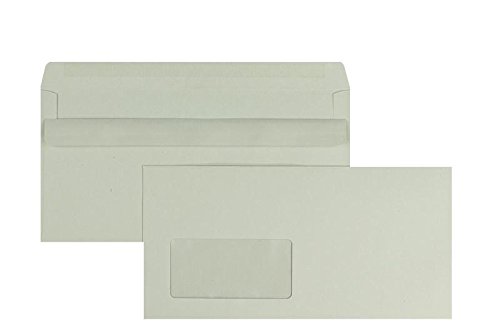 Farbige Briefumschläge - Grau ~114 x 229 mm (DIN C6/5) | 75 g/qm Recycling | Mit Fenster | Selbstklebung | Gerade Klappe | 1000 Stück von Blanke Briefhüllen