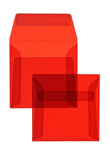 Farbige Transparent-Hüllen | Premium | 220 x 220 mm Rot (100 Stück) mit Abziehstreifen | Briefhüllen, Kuverts, Couverts, Umschläge mit 2 Jahren Zufriedenheitsgarantie von Blanke Briefhüllen