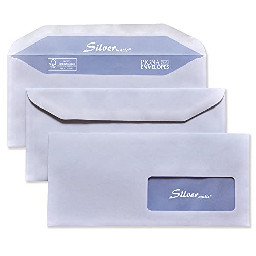 500 Briefumschläge SILVERMATIC LUX – Spezial gummiert F.to 110 x 230 cm, aus Papier, Handarbeit, FSC 80 g. mit Fenster 40 x 100 – Pigna Envelopes von Blasetti