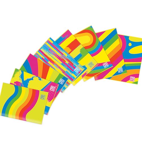 Blasetti - 10 Maxi-Notizbücher One Color FANTAFLUO mit Jolly Page. Papier mit 80 g, 80 Seiten + Sichtfenster, Einband in 7 Neonfarben mit matter Laminierung, Packung mit verschiedenen Farben - Karos von Blasetti