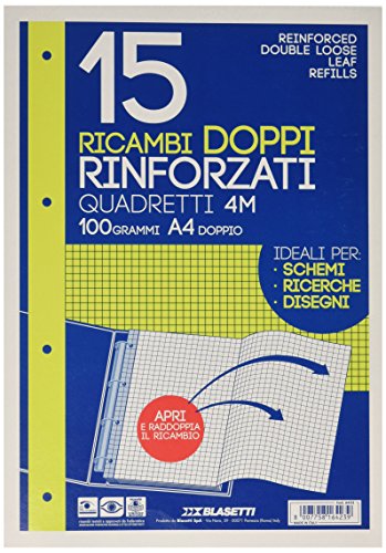 Blasetti Ersatzteile mit verstärkter Lochung, reißfest, Lineatur 4M, 15 Doppelblätter von Blasetti