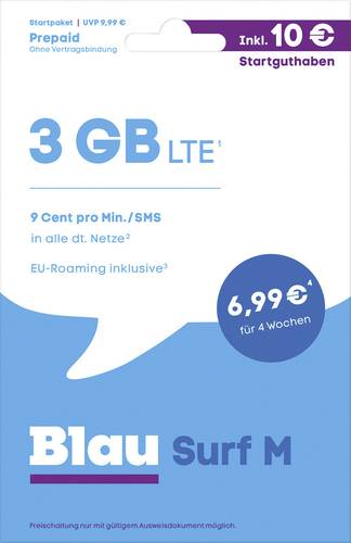 Blau.de Surf M Startpaket Prepaid-Karte ohne Vertragsbindung von Blau.de