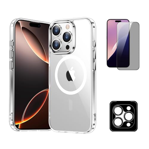 BlaueVogel 3-in-1 Hülle für iPhone 16 Pro Max Hülle MagSafe, Plus Sichtschutz und Linsenschutz, vergilbt nie, Militärqualität, stoßfest, kratzfest, dünne Handyhülle für iPhone 16 Pro Max – Transparent BlaueVogel 3-in-1 Hülle für iPhone 16 Pro Max Hülle MagSafe, Plus Sichtschutz und Linsenschutz, vergilbt nie, Militärqualität, stoßfest, kratzfest, dünne Handyhülle für iPhone 16 Pro Max – Transparent von BlaueVogel