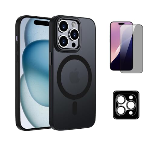 BlaueVogel 3 in 1 iPhone 15 Pro Max Hülle für Magsafe, mit 1 Sichtschutzglas, 1 Kameraschutzlinse, Stoßfeste Kratzfeste Magnetische Handyhülle für iPhone 15 Pro Max Hülle, Schwarz BlaueVogel 3 in 1 iPhone 15 Pro Max Hülle für Magsafe, mit 1 Sichtschutzglas, 1 Kameraschutzlinse, Stoßfeste Kratzfeste Magnetische Handyhülle für iPhone 15 Pro Max Hülle, Schwarz von BlaueVogel