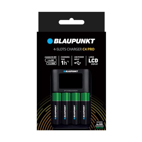 Blaupunkt Advanced Ladegerät für 1-4 NI-MH Akkus, 1 Stunde Ladezeit, Inclusive 4 AA Blaupunkt Akkus von Blaupunkt