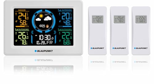 Blaupunkt WS40WH Wetterstation mit 3 externen Temperatur- und Luftfeuchtigkeitssensoren LCD-Display von Blaupunkt