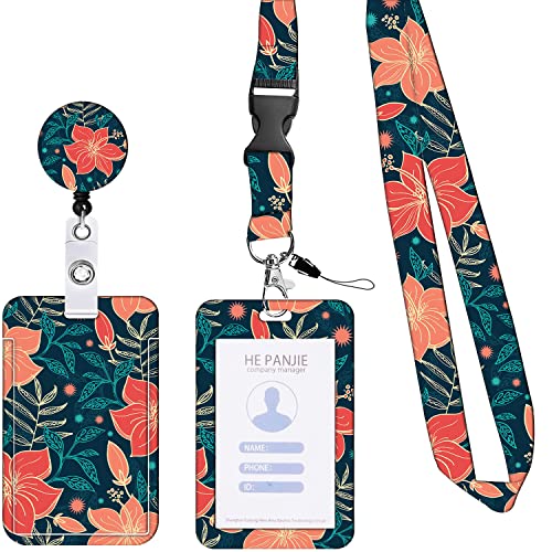 Blausky 1 Stück Ausweishalter mit Umhängeband,Schlüsselanhänger,Badge Holder,Bunte Blumen Ausweishülle,ID Kartenhalter mit abnehmbarem Lanyard,für Arzt Lehrer Krankenschwester Student,Rot von Blausky