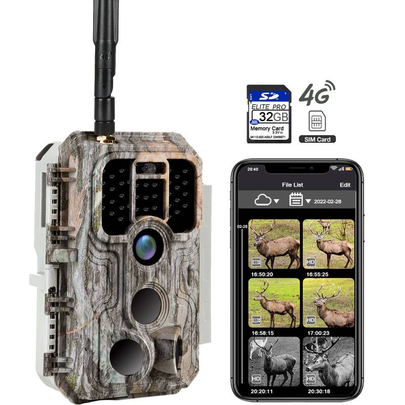 4G LTE Wildkamera Fotofalle Wildtierkamera mit SIM-Karte 120° Bewegungserkennung 48MP 1296P Nachtsicht IP66 wasserdicht und 32GB SD Karte A390G Grey von BlazeVideo