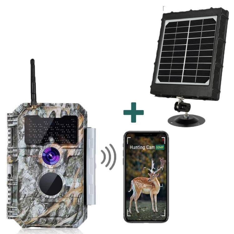 Bundle Wildkamera Wildtierkamer Jagdkamera Wlan 32MP 1296P 0,1s Auslöserzeit Nachtsicht Bewegungsmelder 110°PIR und Solarpanel-Kits 8000mAh 12V/9V/6V | W600 von BlazeVideo