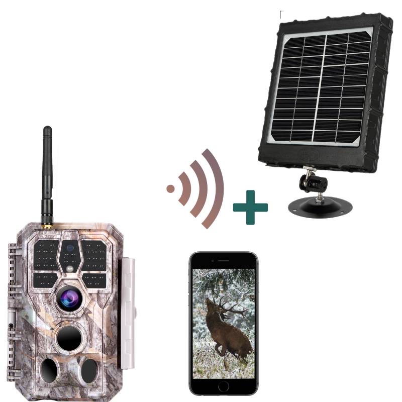 Bundle Wildkamera Wildtierkamera Jagdkamera Wlan 32MP 1296P 0,1s Auslöserzeit Bewegungsmelder 120°PIR und Solarpanel-Kits 8000mAh 12V/9V/6V | A280W Grau von BlazeVideo