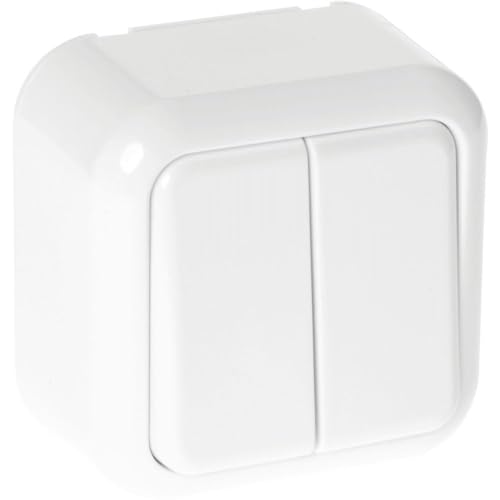 Ancient Doppelschalter mit 2 Tasten in Weiß. Mit einem kompakten Design von 6 x 6 x 3 cm ist er perfekt, um jeden Raum mit Stil und Funktionalität zu bereichern, indem Sie das Licht steuern. von Blendend