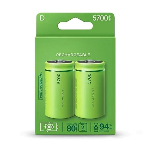 Wiederaufladbarer Akku Typ D mit 57 mAh, vorgeladen, 2 Batterien von Blendend