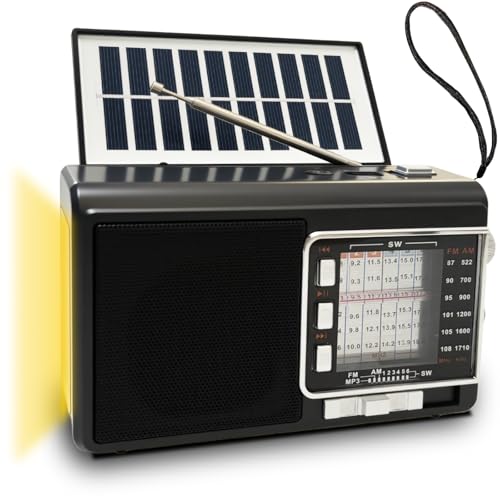 Kleines Radio mit Solarpanel & 1200mAh Akku, AM/FM/SW1-6 Empfänger mit 8W-Lautsprecher/TWS/USB/TF/Taschenlampe, Suitcase Kofferradio mit Bluetooth für Camping, Notfälle und Outdoor (Grau) Kleines Radio mit Solarpanel & 1200mAh Akku, AM/FM/SW1-6 Empfänger mit 8W-Lautsprecher/TWS/USB/TF/Taschenlampe, Suitcase Kofferradio mit Bluetooth für Camping, Notfälle und Outdoor (Grau) von BliMySwe
