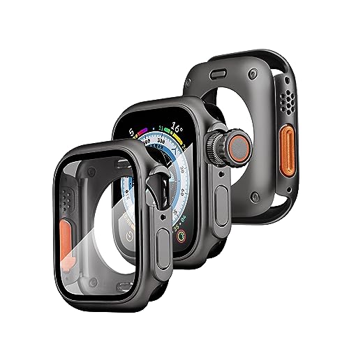 Blinddarm [Verwandelt die iwatch in Ultra 3-in-1-Vollschutz, kompatibel mit Apple Watch Serie 8/7/6/5/4 SE/SE2, 44 mm, 45 mm, robuster Stoßstangenschutz mit Ultra-Watch, schwarz (schwarz 44 mm) von Blinddarm