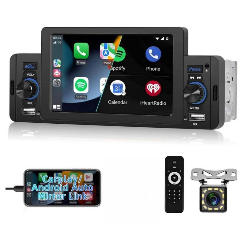 BlingBin 1 Din Android Auto Carplay Autoradio 5 Zoll mit Rückfahrkamera Autoradio (FM, AM/FM Radio, Bluetooth, DAB+, Touchscreen) von BlingBin