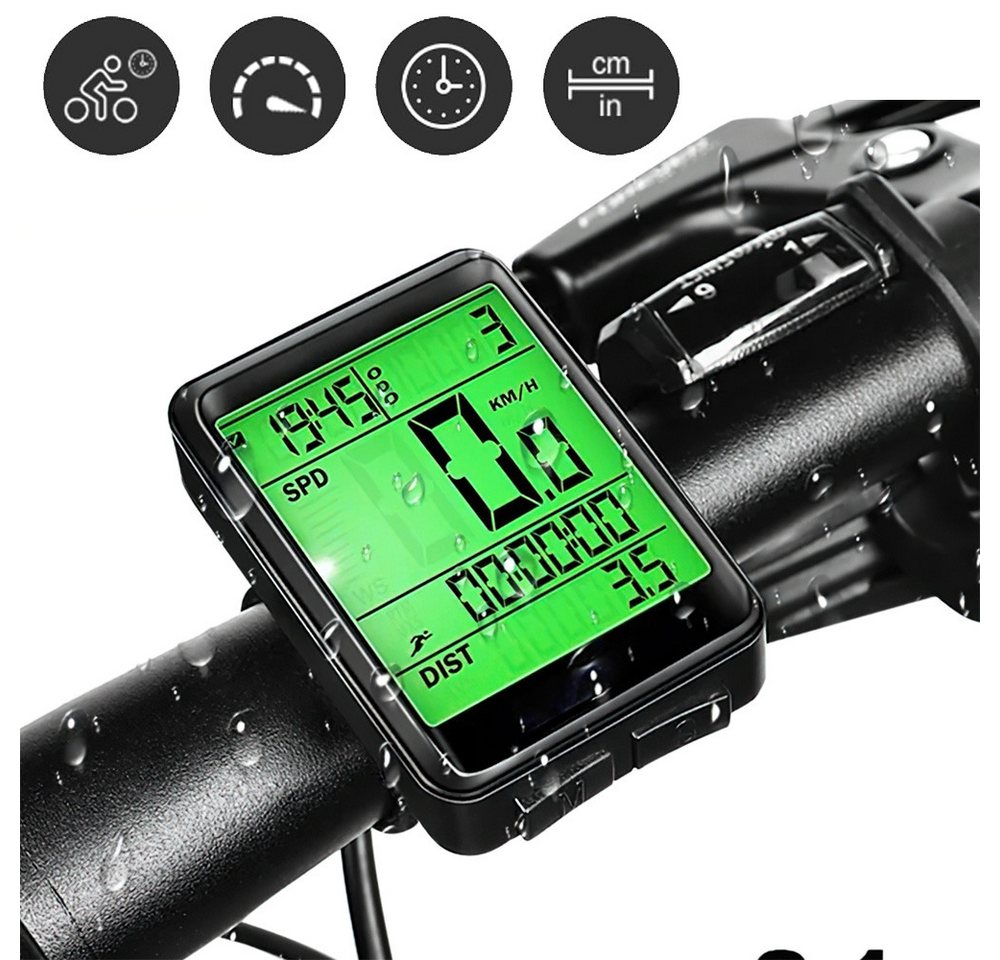 BlingBin Fahrradcomputer Fahrrad Kilometerzähler Kabellos Multi-Funktion Tachometer (1er Set, 1-St., 1 Stück), Wasserdicht, Radcomputer mit LED Display Automatisches Aufwachen von BlingBin