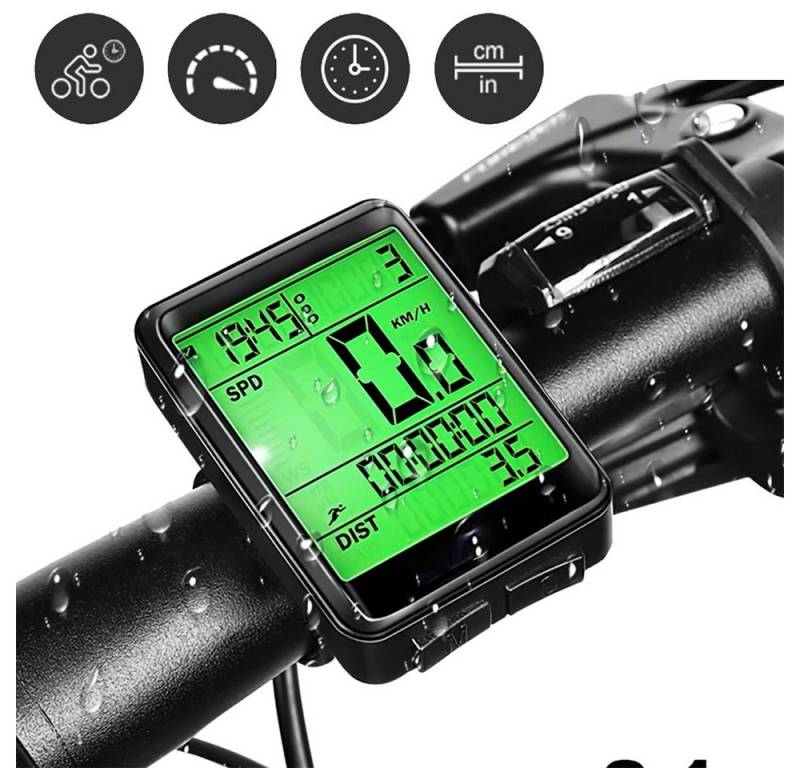 BlingBin Fahrradcomputer Fahrrad Kilometerzähler Kabellos Multi-Funktion Tachometer (1er Set, 1-St., 1 Stück), Wasserdicht, Radcomputer mit LED Display Automatisches Aufwachen von BlingBin