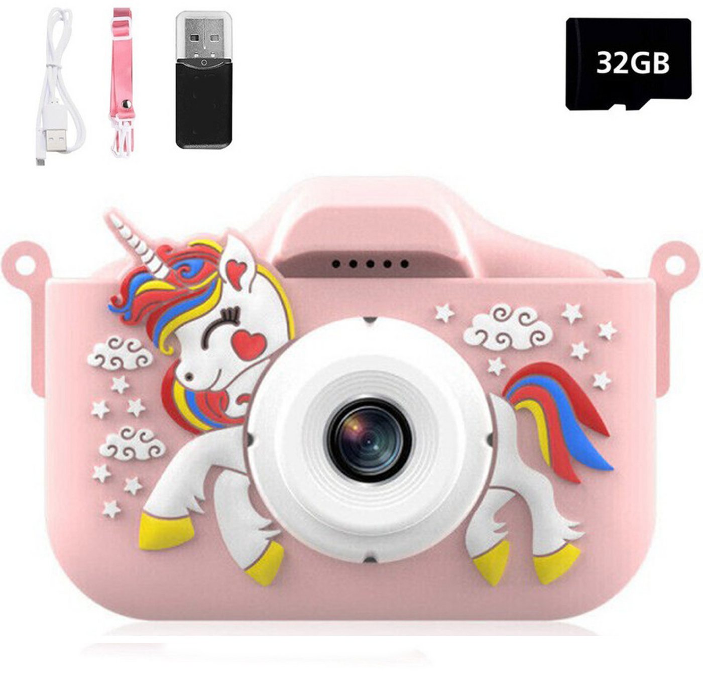 BlingBin Kinderkamera 1080P Bildschirm mit 32GB-Karte Selfie Digitalkamera Kinderkamera (inkl. 16.7 x 12.3 x 6 cm, Multifunktional,Exquisite Silikon-Schutzhülle) von BlingBin