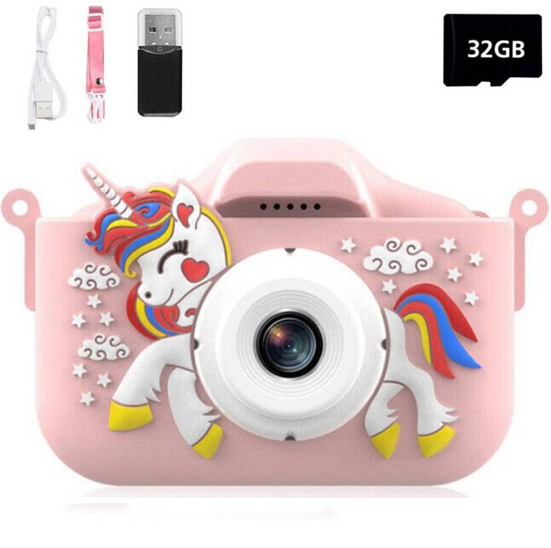 BlingBin Kinderkamera 1080P Bildschirm mit 32GB-Karte Selfie Digitalkamera Kinderkamera (inkl. 16.7 x 12.3 x 6 cm, Multifunktional,Exquisite Silikon-Schutzhülle) von BlingBin
