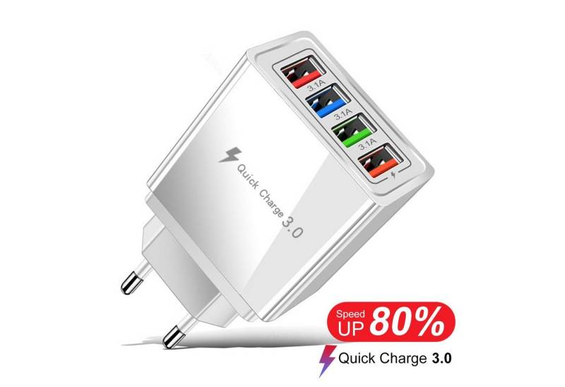 BlingBin Mehrfachstecker 4 fach Schnellladegerät Netzteil Adapter QC 3.0 USB-Ladegerät (1-tlg) von BlingBin