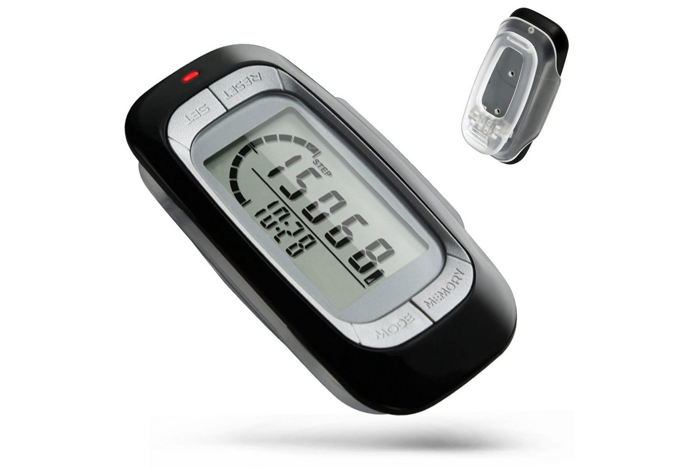 BlingBin Schrittzähler 3D schrittzähler Clip Einfache Pedometer mit Clip und Umhängeband (1er Set, 1-tlg., 1 Stück), Schrittzähler mit großem Display, abnehmbarem Clip 7-Tage-Speicher von BlingBin