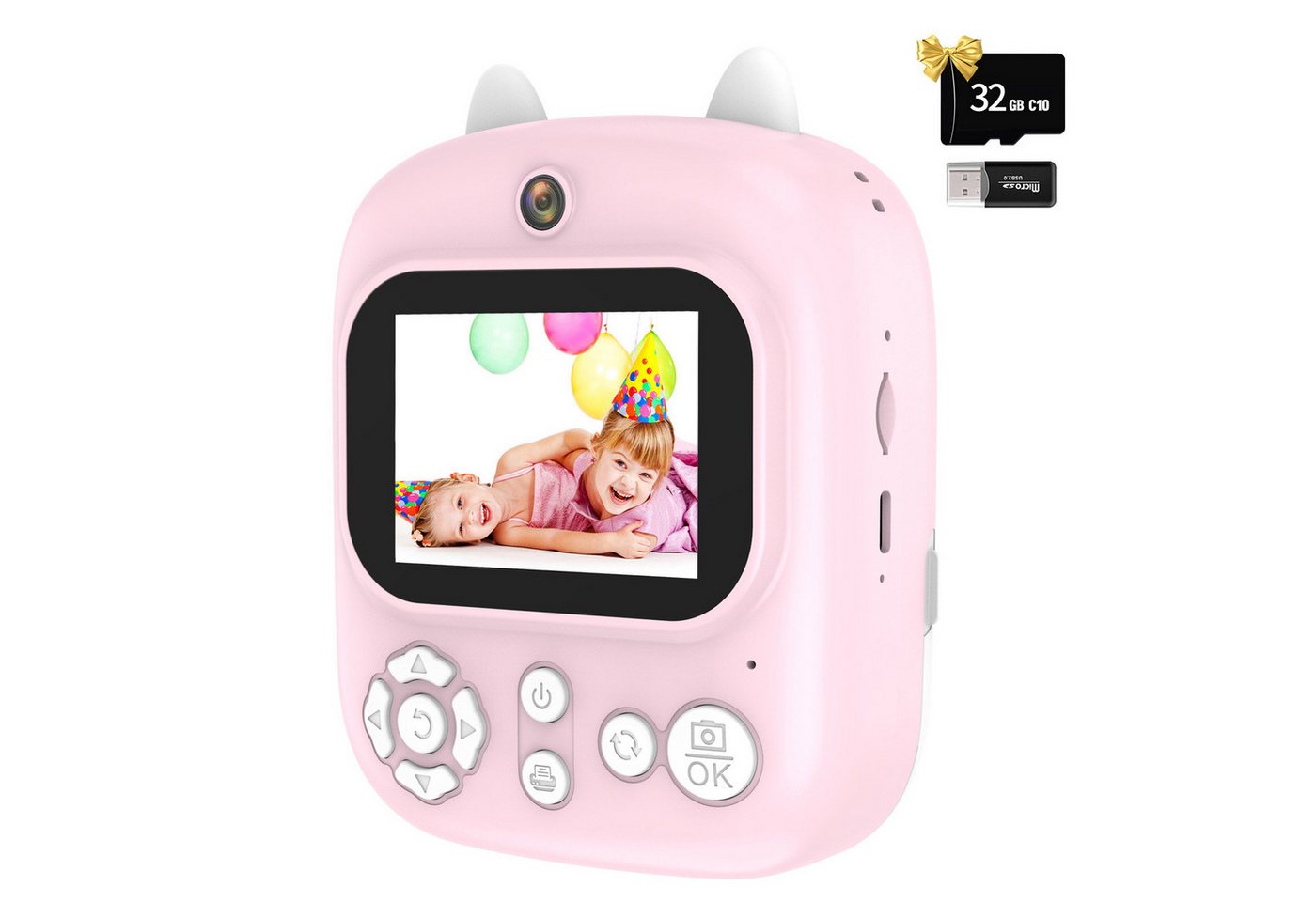 BlingBin Sofortbildkamera Kinder, Dual Lens Digitalkamera HD-Digital-Selfie Kinderkamera (12 MP, 8x opt. Zoom, inkl. 1 tlg, Digitalkamera Unterstützt KI-intelligente Fotoaufnahme für Heimreisen) von BlingBin