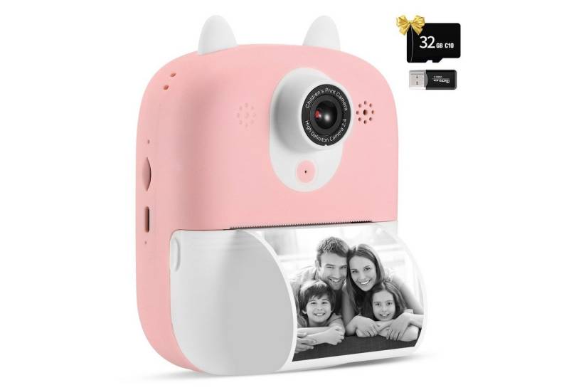 BlingBin Sofortbildkamera Kinder mit 32G TF Karte & 3 Rolle Druckpapier Sofortbildkamera (12 MP, inkl. 2,4 Zoll Sofortbildkamera, 1080P HD Digitalkamera Kinder für Jungen und Mädchen, Rosa) von BlingBin