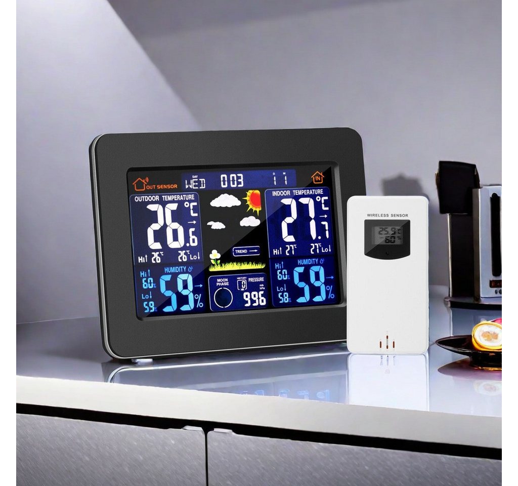 BlingBin Wettervorhersage Temperatur und Luftfeuchtigkeit Wetterstation Funkwetterstation (Hygrometer Thermometer Wetterstation Wecker) von BlingBin