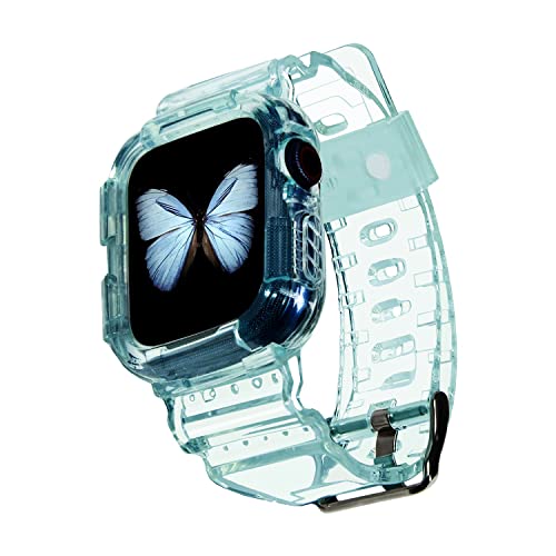 Blingbrione Schutzhülle mit Band, kompatibel mit Apple Watch 38 mm/40 mm, wasserdicht, stoßfest, stoßfest, robust, mit weichem Silikon-Armband, für iPhone Watch Serie 6, 5, 4, 3, 2, 1, SE-Eisblau von Blingbrione