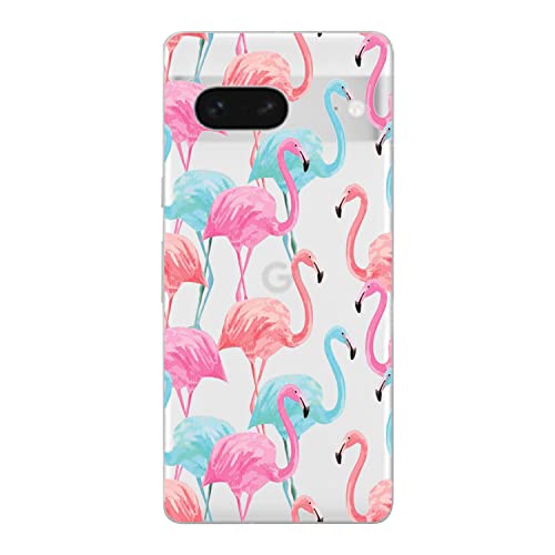 Blingy's Google Pixel 7a Hülle, Frauen Mädchen Flamingo Vogel Stlyle Niedlich Tier Design Transparent Weich TPU Schutzhülle Klar Hülle Kompatibel mit Google Pixel 7a (6,1 Zoll) (Blau und Rosa von Blingy's