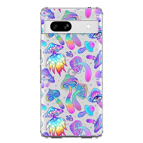 Blingy's Google Pixel 7a Hülle, Trippy Magic Mushroom Pattern Psychedelic Design Transparent Soft TPU Protective Clear Case Compatible for Google Pixel 7a (Big Mushrooms) von Blingy's