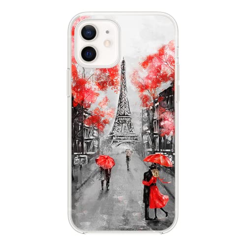 Blingy's Schutzhülle für iPhone 12 (6,1 Zoll), niedliches Eiffelturm-Muster, niedliches Paris-Design, Landschaft, malerische Malerei, Kunststil, weiche TPU-Schutzhülle (Pretty Paris) von Blingy's