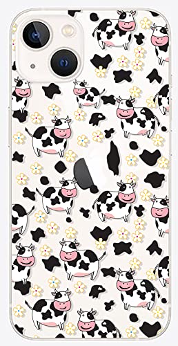 Blingy's Kompatibel für iPhone 13 Hülle (6,1 Zoll), Frauen Mädchen Niedlicher Kuhstil mit Blumenmuster Lustiges Cartoon Tier Design Transparent Weich TPU Schutzhülle Clear Case (Kuhmuster) von Blingy's