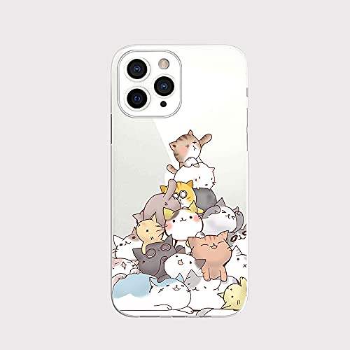 Blingy's Kompatibel mit iPhone 13 Pro Hülle (6,1 Zoll), lustiges Katzenmuster, niedlicher Cartoon-Tier-Stil, transparent, weiche TPU-Schutzhülle, klare Schutzhülle (Katzenflor) von Blingy's