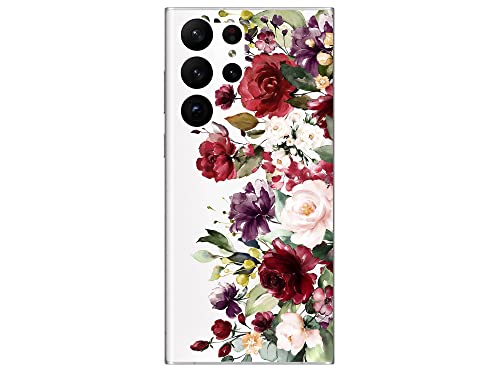 Blingy's Samsung Galaxy S23 Ultra Hülle, niedliches Blumen-Rosen-Design, schöne Blumen-Stil, transparent, weiche TPU-Schutzhülle, kompatibel mit Samsung Galaxy S23 Ultra 6,8 Zoll (dunkle Blumen) von Blingy's