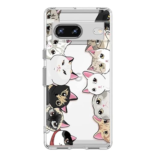 Blingy's Schutzhülle für Google Pixel 7a, Frauen und Mädchen, niedlicher Katzenstil, lustiges Cartoon-Tier-Design, transparent, weiches TPU, 15,5 cm (6,1 Zoll) (Katzen-Umriss) von Blingy's