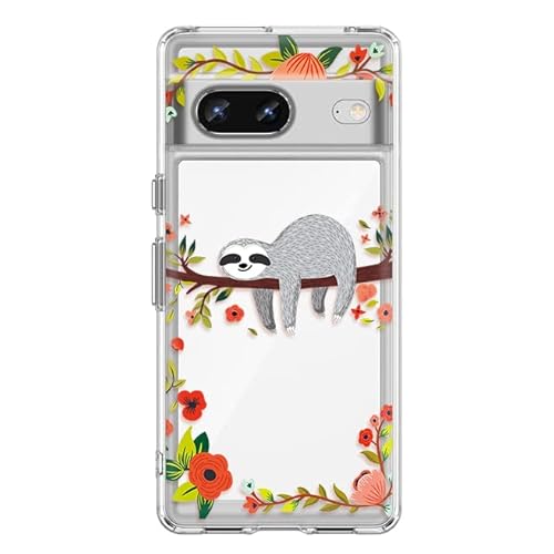 Blingy's Schutzhülle für Google Pixel 7a, lustiger Faultier-Stil im floralen Dschungel, niedliches Cartoon-Design, transparent, weiches TPU, graues Faultier von Blingy's