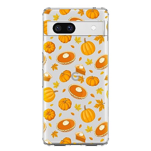 Blingy's Schutzhülle für Google Pixel 7a, lustiger Herbst-Kürbis-Stil mit Herbstblättern, niedliches Dessert-Design, transparent, weiches TPU, 15,5 cm (6,1 Zoll) (Kürbiskuchen) von Blingy's