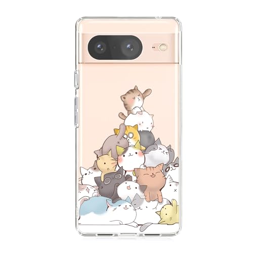 Blingy's Schutzhülle für Google Pixel 8, lustiger Katzen-Stil, niedliches Cartoon-Tier-Design, transparent, weiches TPU, 15,7 cm (6,2 Zoll), Katzenflor von Blingy's